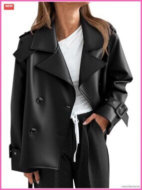 Textured Faux Leather Oversized Button Down Biker Jacket Fall Coat